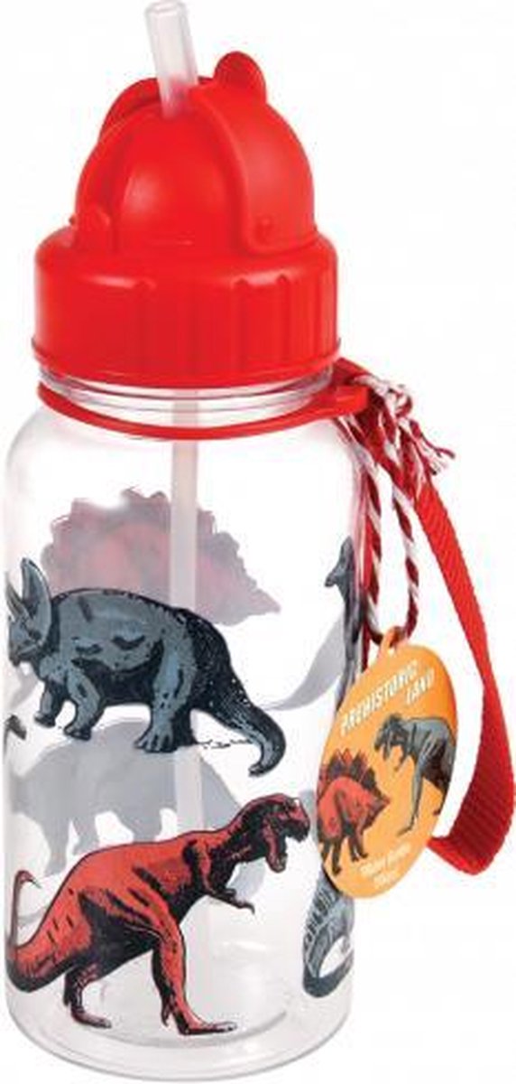 Rex London - Prehistoric Land - Dino's - Drinkfles met Rietje - Drinkbeker - Schoolbeker - 500ml - Rood