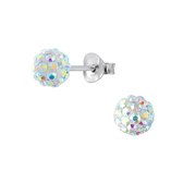 Joy|S - Zilveren bal kristal oorbellen - 6 mm rond - paarlemoer wit