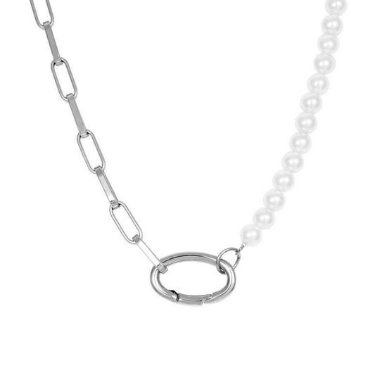 iXXXi-Jewelry-Square Chain Pearl-Zilver-dames-Collier-45 cm