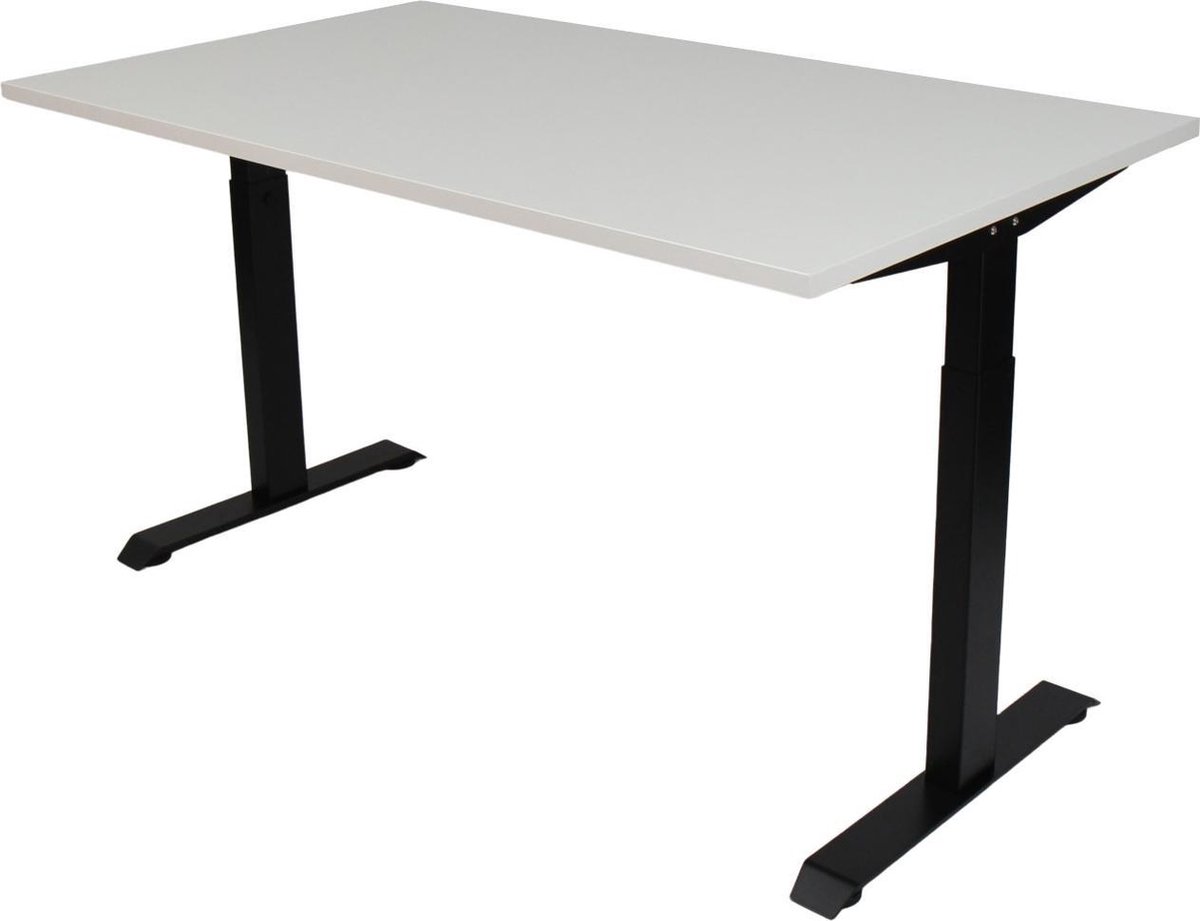 OrangeLabel Desk met zwart onderstel en Wit blad in de maat 120x80. Instelbaar van 62-84cm