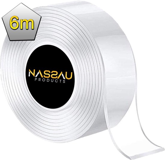 Afbeelding van Nassauproducts® Dubbelzijdig Tape - 6 meter - Montagetape - Extra Sterk - Nano tape - Transparant - Herbruikbaar