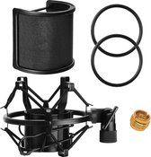 Shock Mount met Pop Filter, Universele Shock Mount voor 46mm-53mm Diameter Microfoon compatibel voor AT2020 Anti-Vibration Suspension, Microfoon Shock Mount en Bonus Schroef Adapte