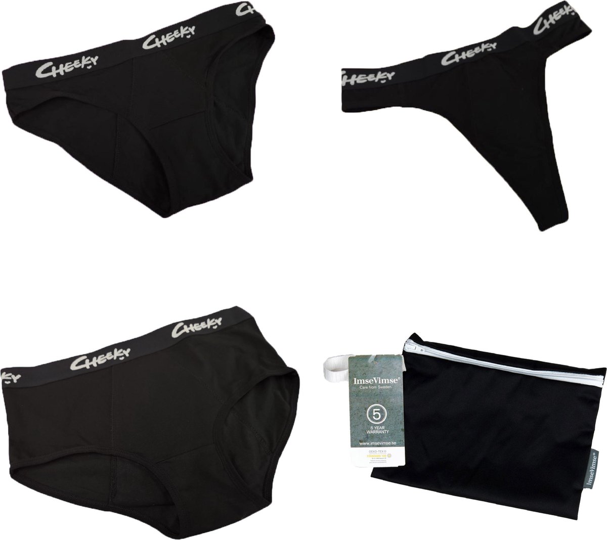 Set van 3 - Cheeky Pants menstruatie ondergoed Feeling 1 x Limitless+ 1 x Hipster + 1 x Boyshort - zwart
