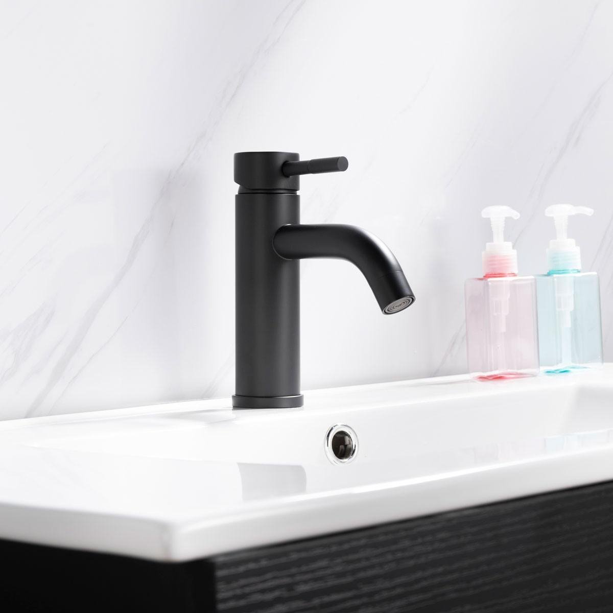Diamond Line Rocco - Wastafelkraan Laag - Mat Zwart - Opbouw - Rond - 1 Greeps
