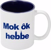 Mok 350 ml - blauwe binnenkant - tekst Mok ok Hebbe - Hallo Dordrecht