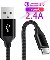 USB-C Data- en Laadkabel 2M - 2.4A Snellader Kabel - Fast en Quick Charge Oplaadkabel - Type C Naar USB-A - Oplaadsnoer Telefoon - Laptop - Samsung Galaxy en Note - Sony - OnePlus - Gevlochte