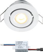 Cree LED inbouwspot Toledo wit in - inbouwspots / downlights / plafondspots - 3W / rond / dimbaar / kantelbaar / 230V / IP44 / warmwit