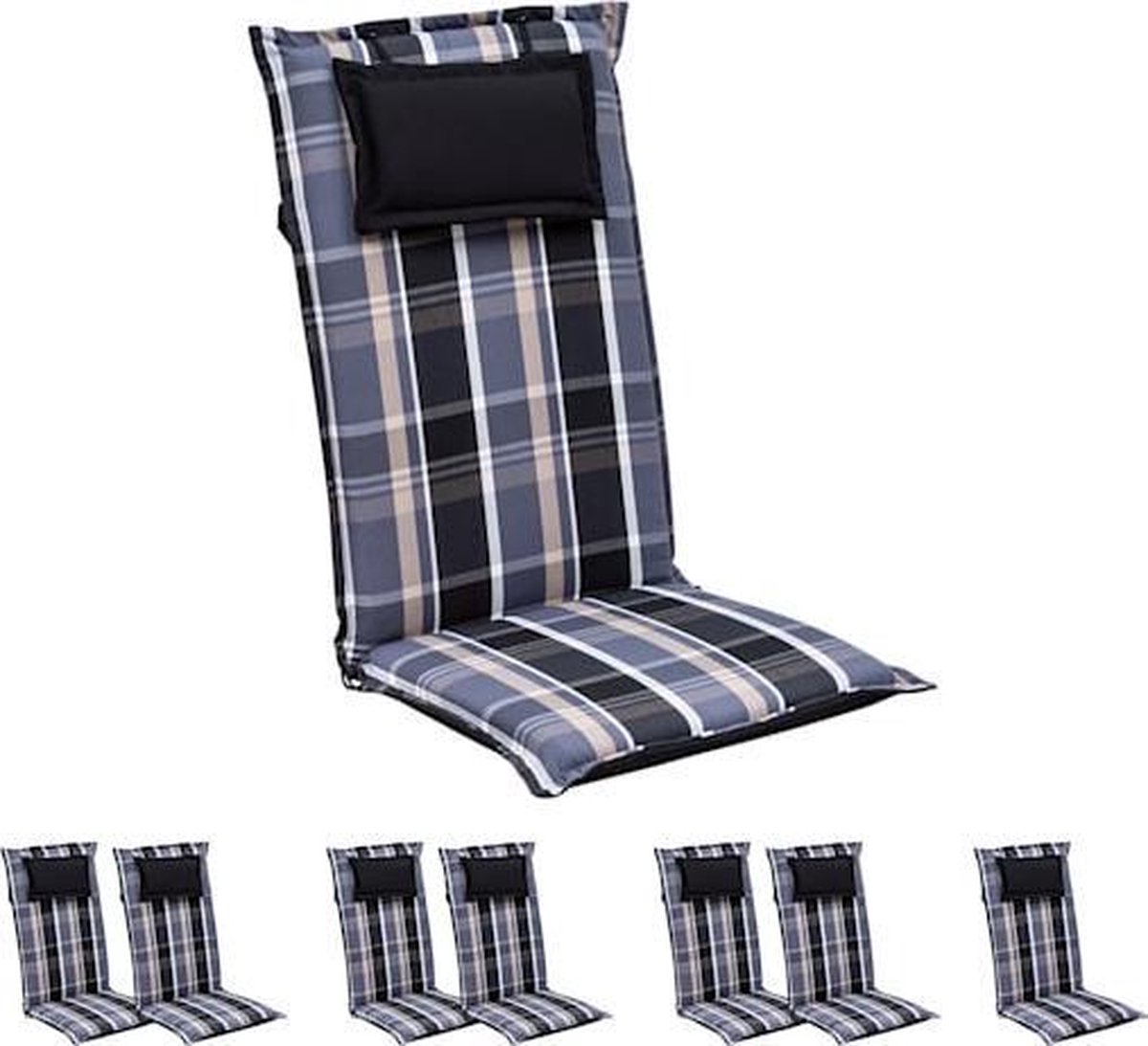 Blumfeldt Elbe Tuinkusen - Set van 8 stoelkussen - zitkussen - hoge rugleuning tuinstoel - 50 x 120 x 8 cm - UV bestendig dralon