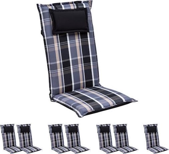Kussen voor Hoge Rugleuning Zitkussen voor Terrasstoel Antislip Touwriemen Bescherming Tegen de Zon Ademend Polyester Dikke Spons - Costway
