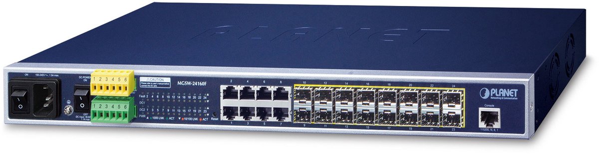PLANET MGSW-24160F netwerk-switch Managed L2+ Gigabit Ethernet (10/100/1000) Power over Ethernet (PoE) 1U Blauw