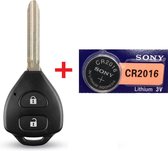 Autosleutel 2 knoppen + Batterij CR2016 geschikt voor Toyota sleutel / Toyota Yaris / Corolla / Hilux / Land cruiser / RAV4 / Toyota sleutelbehuizing.