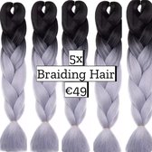 Braiding Hair Braids Hair vlechthaar vlechtharen 5 pakken Tangle Free Ombré zwart zilver/grijs