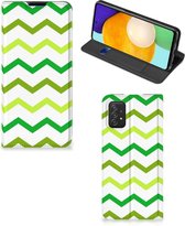Leuk Telefoonhoesje Geschikt voor Samsung Galaxy A03s Bookcase Zigzag Groen