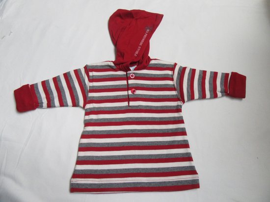 petit bateau , chemise garçon à capuche , rayure rouge / gris , 6 mois 67