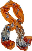 Zomersjaal bloemenprint MARIANNA - Oranje / Blauw - Dames - Polyester