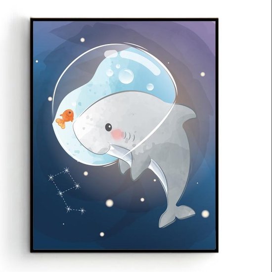 Poster Dolfijn in de Ruimte / Space Dieren - Kinderkamer - Dierenposter - Babykamer / Kinderposter - Babyshower Cadeau - Muurdecoratie - 30x21cm A4 - Postercity