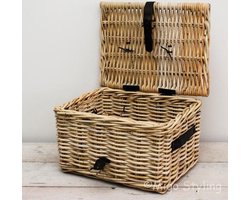 MigoStyling - Kinderfietsmand - Met deksel - Bakkersmand - 42x32xH25 - Riet - Rotan - Naturel - Leren riempje
