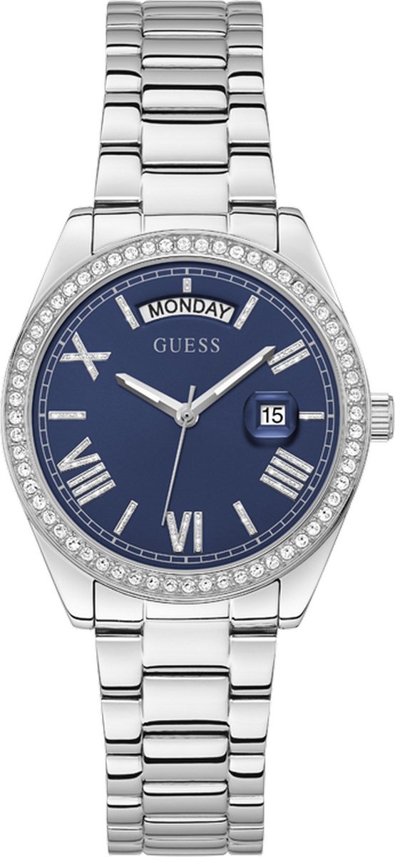 Guess Dames Horloge GE0307L1 Staal Quartz met Blauwe Wijzerplaat en Zirkonia 39mm