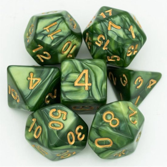 Afbeelding van het spel Genvi Dobbelstenen Set groen met gouden letters