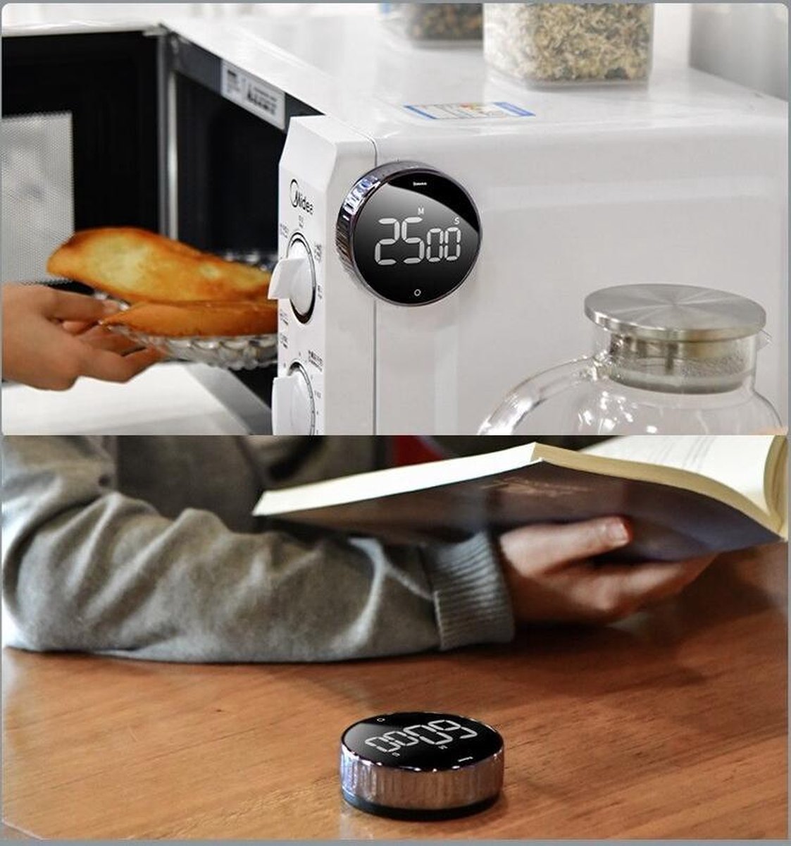 WIYETY Magnetische stopwatch, 8 stuks, 4 kleuren, digitale keukentimer met klok met groot lcd-display, stil voor keuken, kantoor, sport (batterijen niet inbegrepen