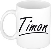 Timon naam cadeau mok / beker met sierlijke letters - Cadeau collega/ vaderdag/ verjaardag of persoonlijke voornaam mok werknemers