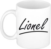 Lionel naam cadeau mok / beker met sierlijke letters - Cadeau collega/ vaderdag/ verjaardag of persoonlijke voornaam mok werknemers