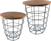 Bijzettafel -/en draadmand met deksel van WDMT™ | Set van 2 stuks | Multifunctioneel | Hout en metaal | Trendy mand voor het opbergen van plaids en als koffie bijzettafel | Zwart