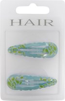 Haarspeldjes klikklak 5.0cm Rozenprint - Turquoise - 2 stuks