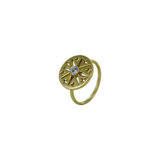 Silventi 9SIL-21487 Zilveren Ring - Dames - Ster - 14,5 mm Doorsnee - Zirkonia - Maat 52 - Zilver - Gold plated (Verguld/Goud op Zilver)
