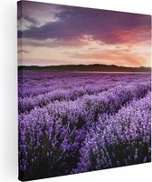 Artaza Canvas Schilderij Bloemenveld Met Paarse Lavendel - Bloemen - 80x80 - Groot - Foto Op Canvas - Canvas Print