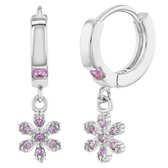 Joy|S - Zilveren oorringen met bloemetje bedel - zirkonia roze - ISJ luxury collection