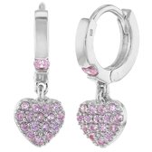 Joy|S - Zilveren hartje bedel oorbellen - oorringen - zirkonia roze - ISJ luxury collection