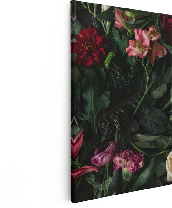 Artaza Canvas Schilderij Kleurrijke Bloemen Met Groene Bladeren - 40x60 - Poster Foto op Canvas - Canvas Print