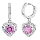 Joy|S - Zilveren oorringen met hartje bedel - zirkonia roze - ISJ luxury collection