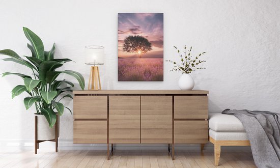 Artaza Toile Peinture Champ De Fleurs Avec Lavande Au Coucher Du Soleil - 40x60 - Photo Sur Toile - Impression Sur Toile