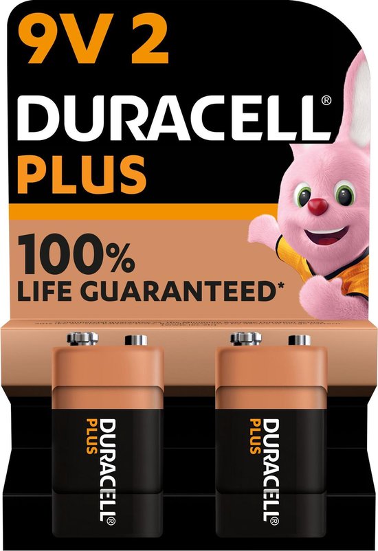 Duracell Plus 9V-batterijen (2 stuks), alkaline batterijen, 6LR61 MN1604