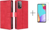 Telefoonhoesje Samsung Galaxy A52 | Hoogwaardig Pu Leren Bookcase | Pasjeshouder | Luxe Uitstraling | Rood + 1x screenprotector