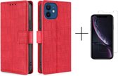 Telefoonhoesje iPhone 12 | Hoogwaardig Pu Leren Bookcase | Pasjeshouder | Luxe Uitstraling | Rood + 1x screenprotector