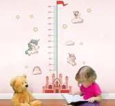 Muursticker Kinderkamer - Groeimeter - Wand Decoratie - Eenhoorns en Sterren - 180 x 100 cm