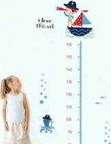 Muursticker Kinderkamer - Groeimeter - Wand Decoratie - Bootje met Vissen - 160 x 100 cm