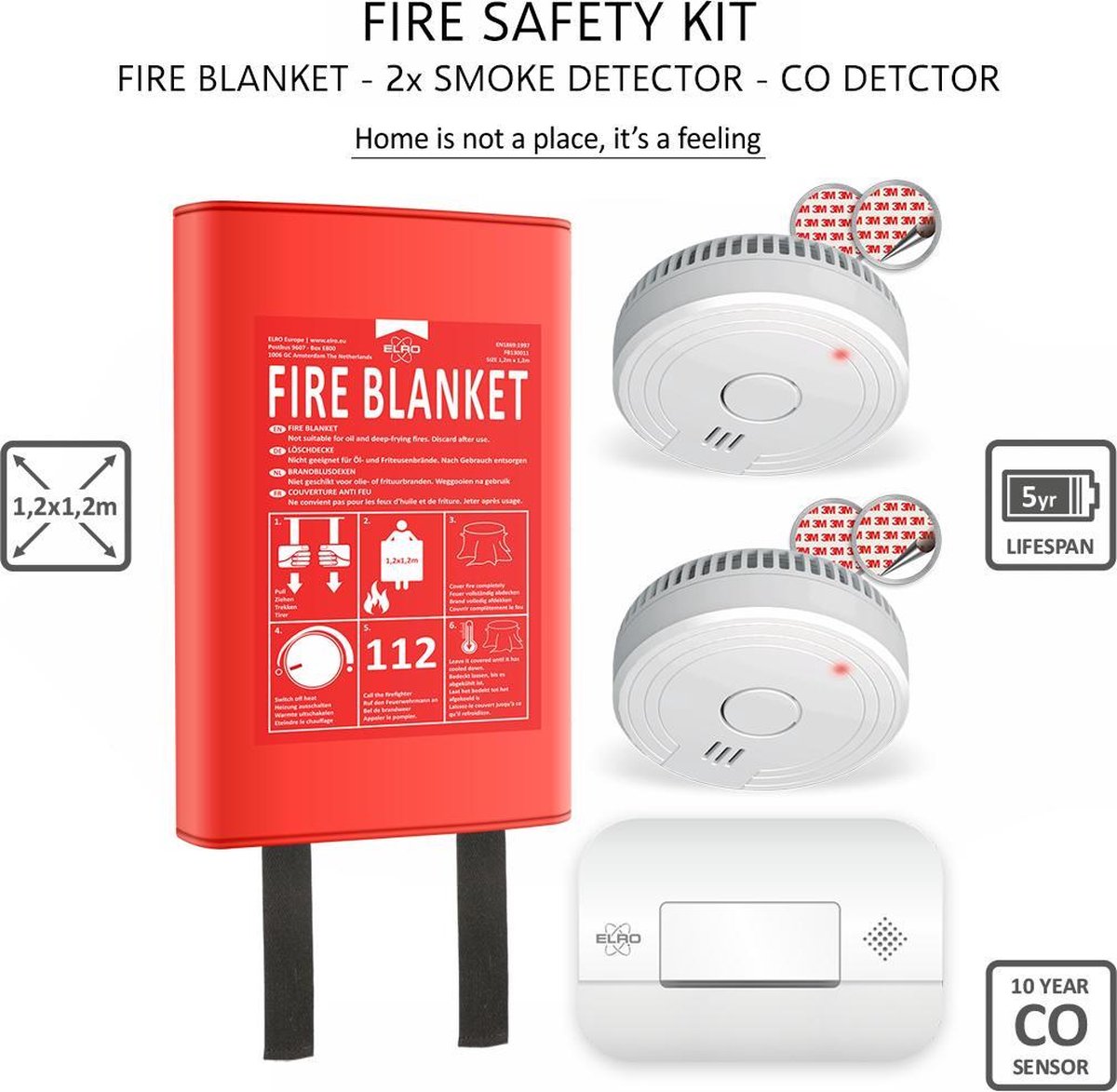 Design Set de prévention incendie - 2x détecteurs de fumée ultra fins et  détecteur de monoxyde de