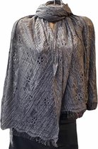 Dames sjaal lang effen van kant 200cm/110cm grijs
