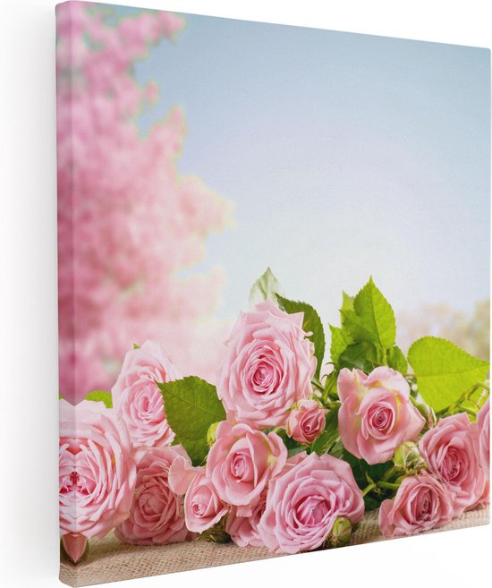 Artaza Canvas Schilderij Boeket Roze Rozen Bloemen - 60x60 - Foto Op Canvas - Canvas Print