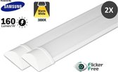 2 Pack - UltraBright Led Batten 150cm, 38w, 6080 Lumen (160lm/w), IP20, 3000K Warm Wit, FlickerFree