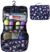 Reismonkey Ophangbare Toilettas met Haak – Donkerblauw met Flamingo Print – Travel Bag Organizer voor Dames/Meisje – Hangende Make-up Tas/Cosmetic Bag – Reizen - Cadeau voor Dames/