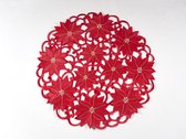 Tafelkleed - Kerst - Rood opengewerkt met bloemen - Rond 40 cm