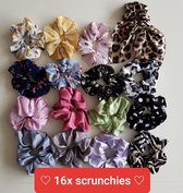 SALE! 16 stuks Scrunchies voordeelpack - velvet zijde -scrunchie met strik - haarelastiek - wokkel - diverse prints