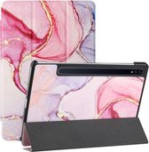 Voor Samsung Galaxy Tab S7+ T970/T975 Zijdetextuur Gekleurd Tekenpatroon Horizontale Flip Magnetische PU-lederen hoes met drie opvouwbare houder en slaap- / wekfunctie (roze marmer