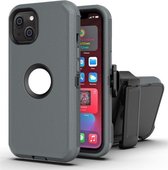 Robot schokbestendig siliconen + pc-beschermhoes met clip aan de achterkant voor iPhone 13 (grijs zwart)