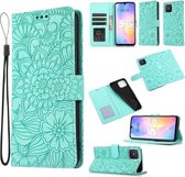 Voor Huawei nova 8 SE Huid Voelen Reliëf Zonnebloem Horizontale Flip Lederen Case met Houder & Kaartsleuven & Portemonnee & Lanyard (Groen)